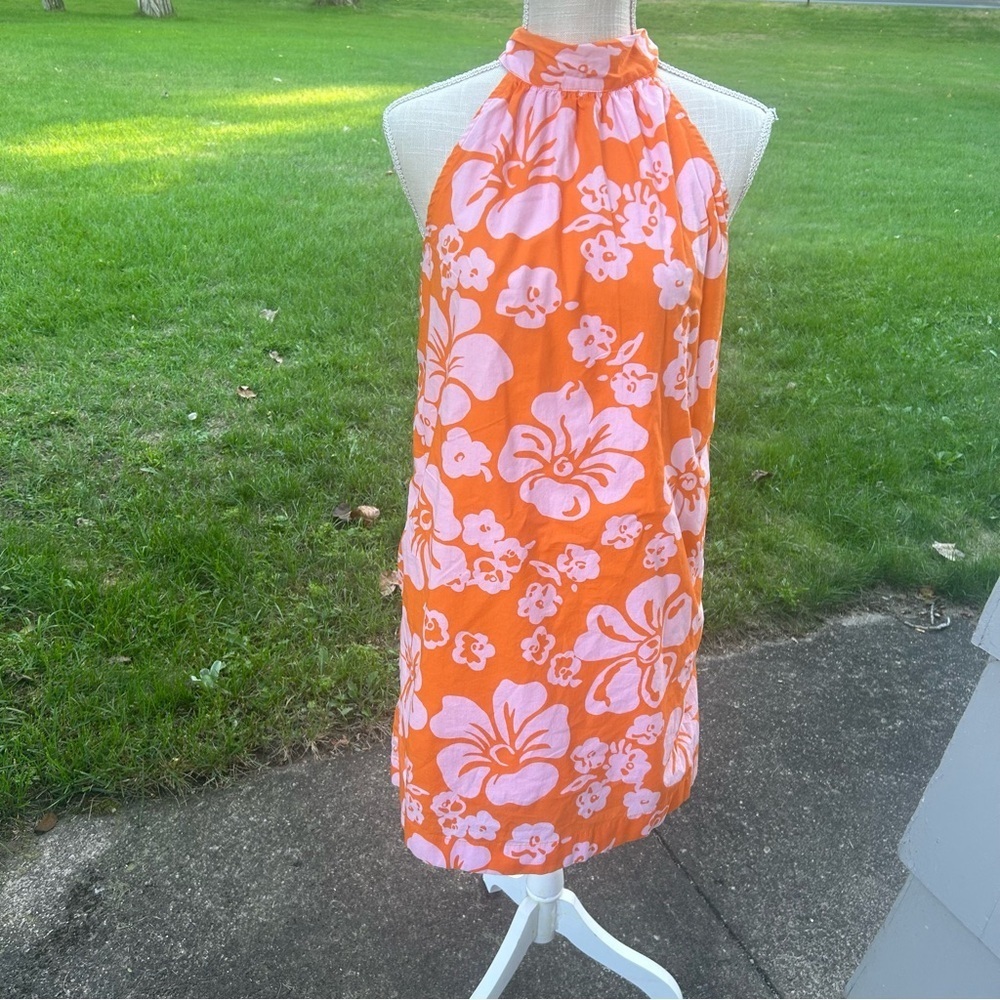 J.Crew Orange Hawaiian Floral Women’s Mini Halter Dress Size 4 Lined Tropical